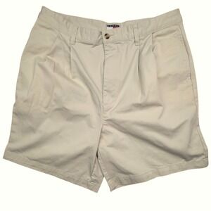 Tommy Hilfiger Mens Pleated Chino Shorts 36 Khaki Tan Cotton Twill Logo